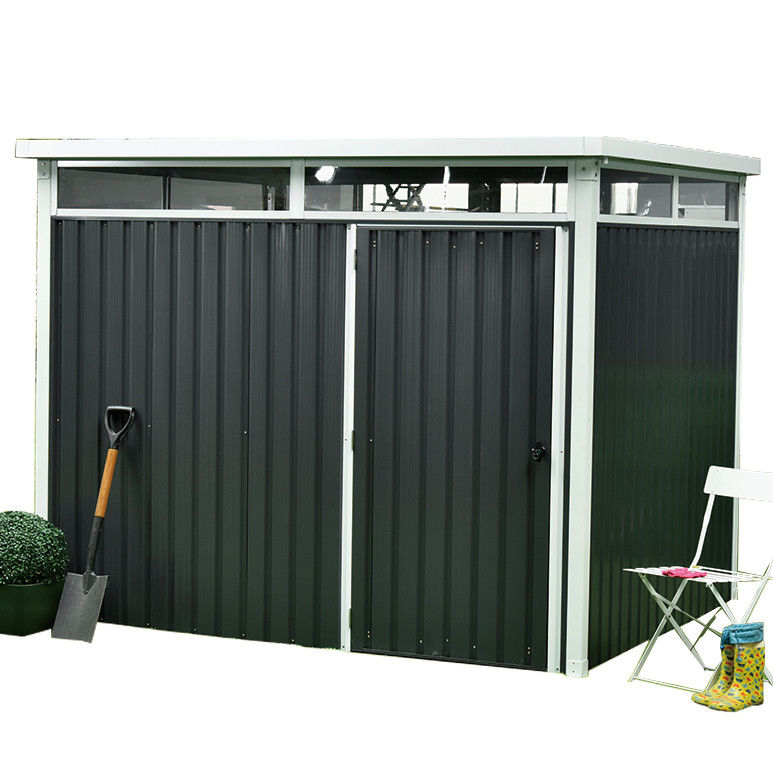 16x8ft 10ftx8ft Pent Roof Metal Shed 187cm 0.3mm Lockable Door With Metal Foundation